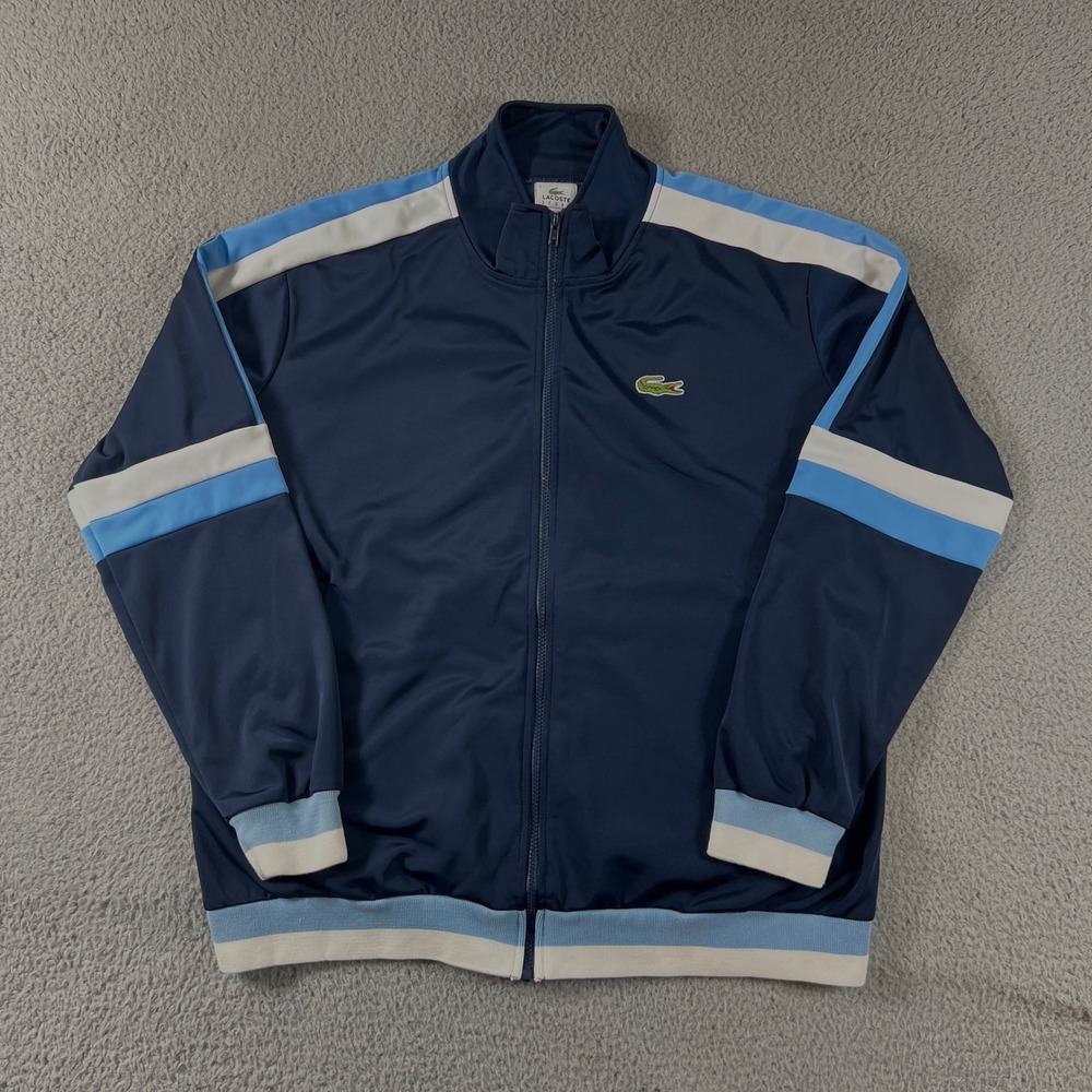 Lacoste Track Jacket Men's XL Navy Blue White Striped Full Zip Sport NWT